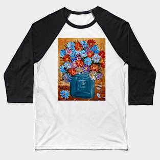 abstract flowers in a turquoise vase set against a gold background Baseball T-Shirt